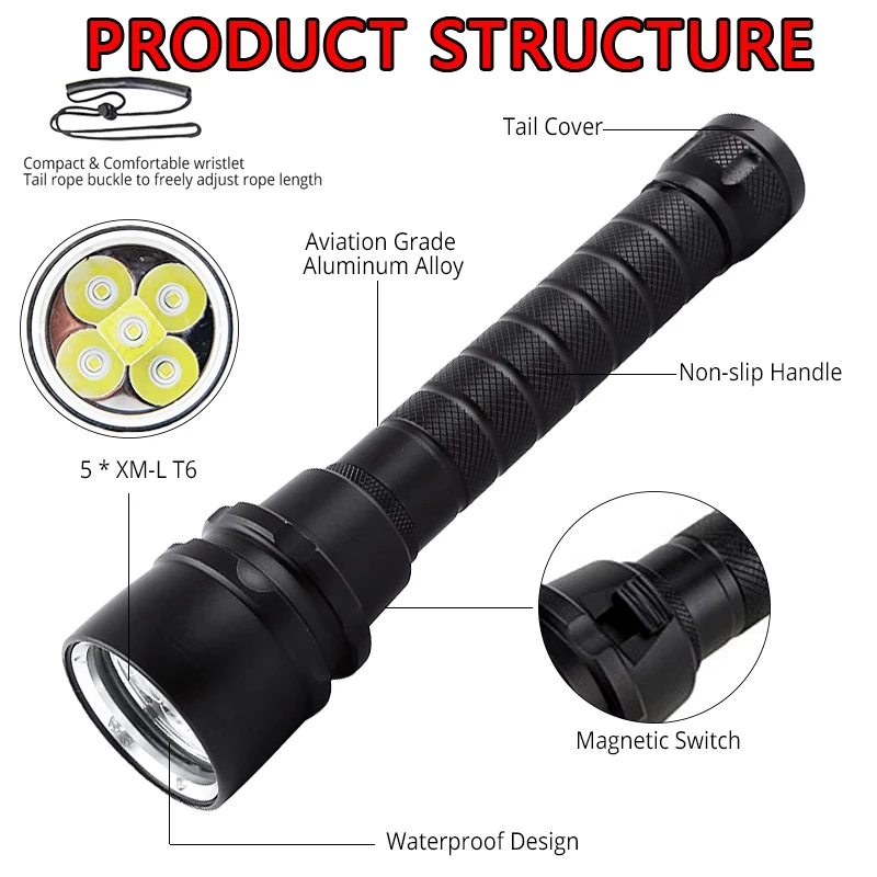 Tanie Profesjonalna mocna led wodoodporna latarka do nurkowania Diver Light LED podwodna latarka Lanterna z48