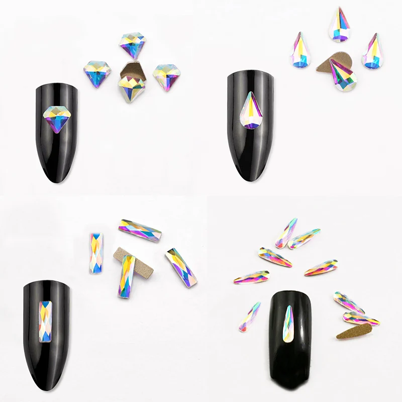 

50pcs Nail Diamond Super Glitter Crystal AB Strass Water Drop Glass Chameleon Nail Rhinestones For Charms 3D Nails Art Jewelry