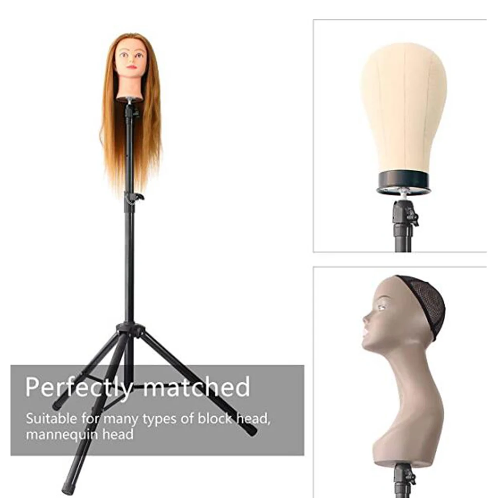 Wig Canvas Block Mannequin Head + Tripod Training Stand Non-Slip Practice
