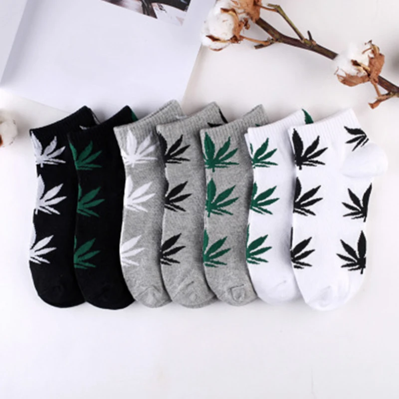 

1 Pair Men's Fashion Business Ankle Socks Unisex Weed Hemp Cotton Socks Street Fashion Skateboard Couple Harajuku Trend Socks