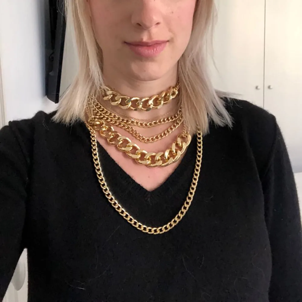 

Bls-miracle Necklace 2019 New For Women Girl Gold Color Multi Layer Aluminum Thick Chain Chunky Necklace Jewelry Wholesale