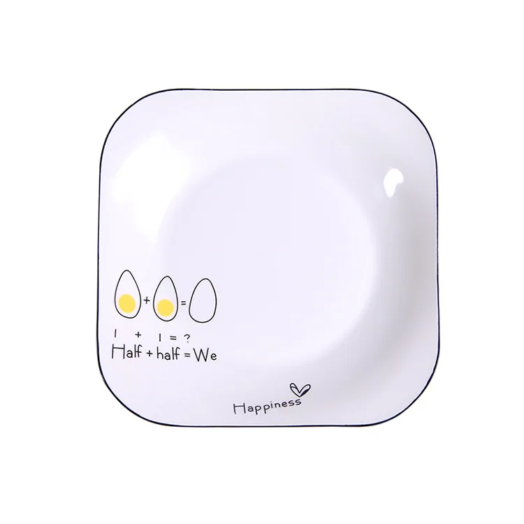 Simple ceramic plate hand-painted black side square plate hotel tableware fruit plate dessert plate cartoon dish plate - Цвет: egg 8inch