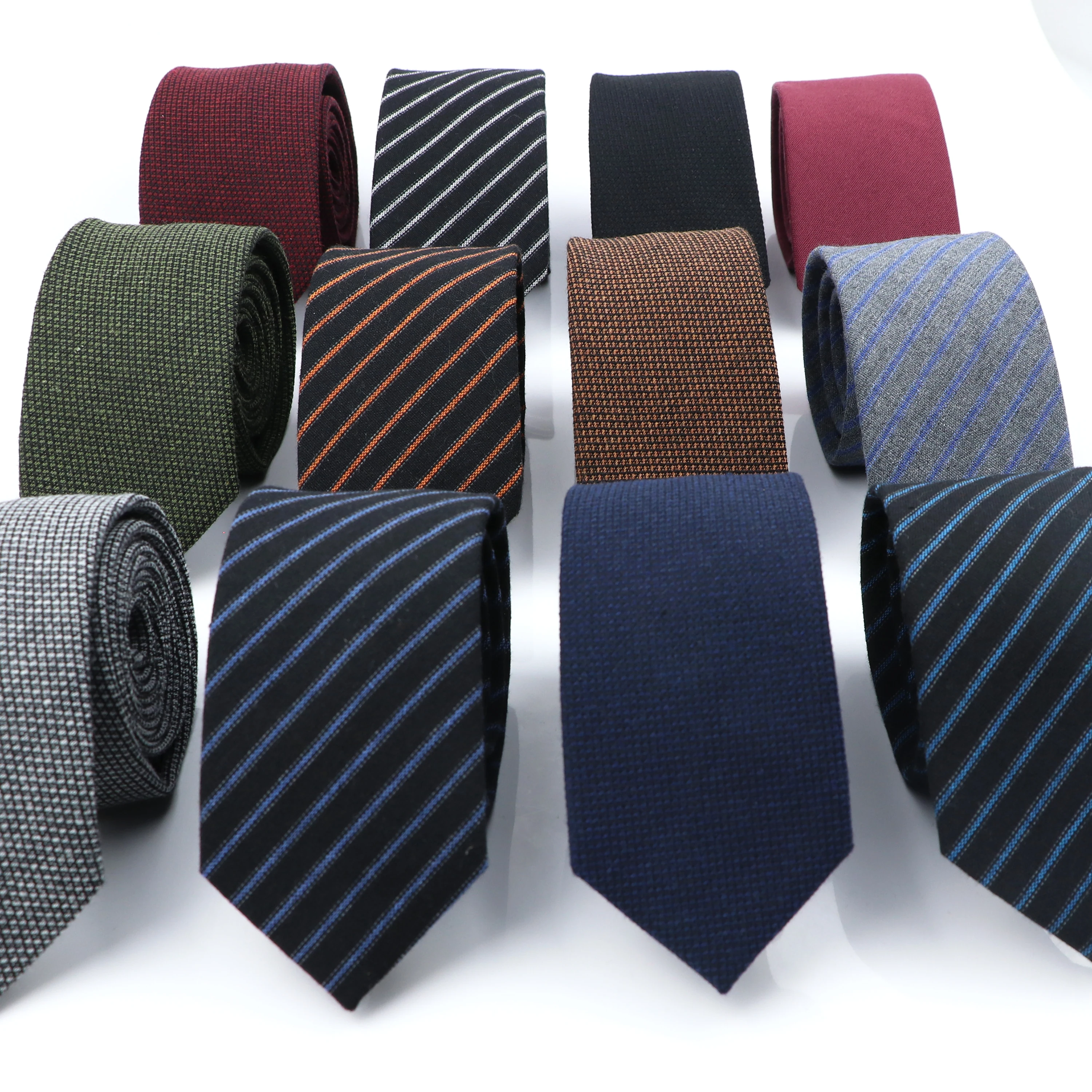 Cotton Wool Men Ties 6CM Classic Handmade Skinny Thick Striped Solid Color Necktie Narrow Collar Slim Cashmere Tuxedo Tie