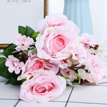 

Artificial Rose Pink Silk Peony Artificial Flowers Bouquet Cheap Fake Flowers for Home Wedding Holding Decoration