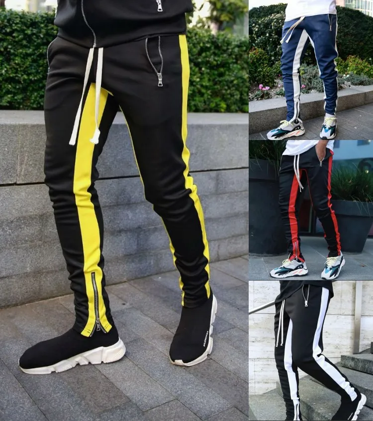 Хлопок, мужские Длинные цветные, уличные, лоскутные, молнии, эластичные, хип-хоп, повседневные узкие брюки, спортивные штаны, брюки, штаны для бега