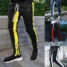 Хлопок, мужские Длинные цветные, уличные, лоскутные, молнии, эластичные, хип-хоп, повседневные узкие брюки, спортивные штаны, брюки, штаны для бега