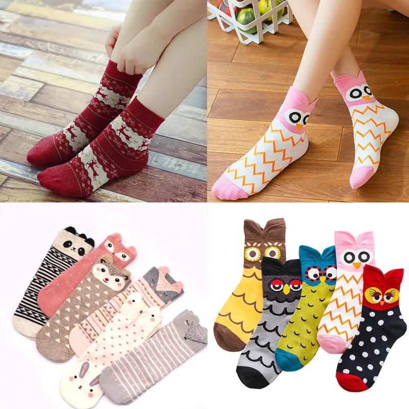 

3Pair Cute Cartoon Socks Casual Fashion Animal Socks Student Girls Funny Dog Owl Rabbit Pattern Harajuku Short Cartoon Socks