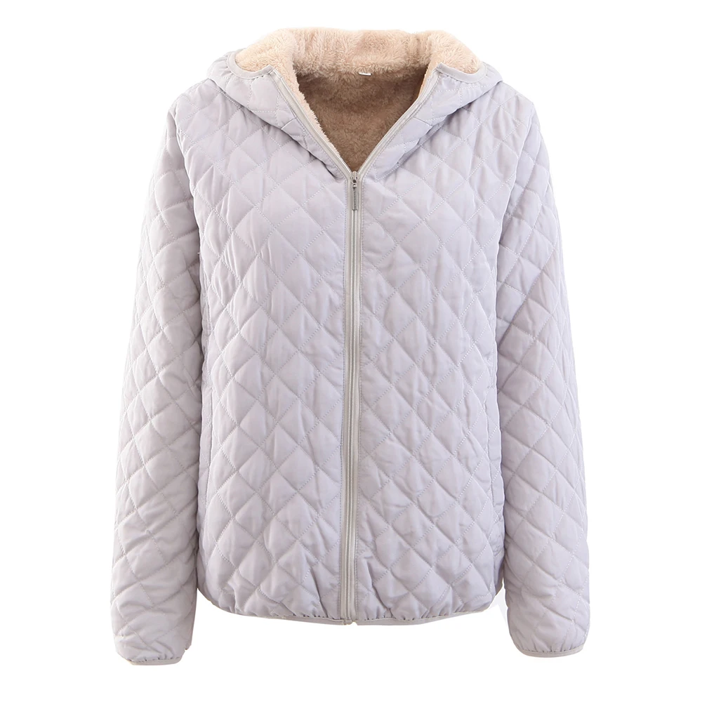 Light gray 2 MoneRffi, зимнее женское хлопковое пальто, пальто, куртки, повседневное, на молнии, стоячий воротник, однотонная короткая верхняя одежда, женские парки, Mujer - Цвет: Light gray 2