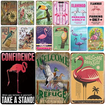 

Flamingo Plaque Metal Vintage Tin Sign Pin Up Shabby Chic Decor Metal Signs Vintage Bar Decoration Metal Poster Pub Metal Plate