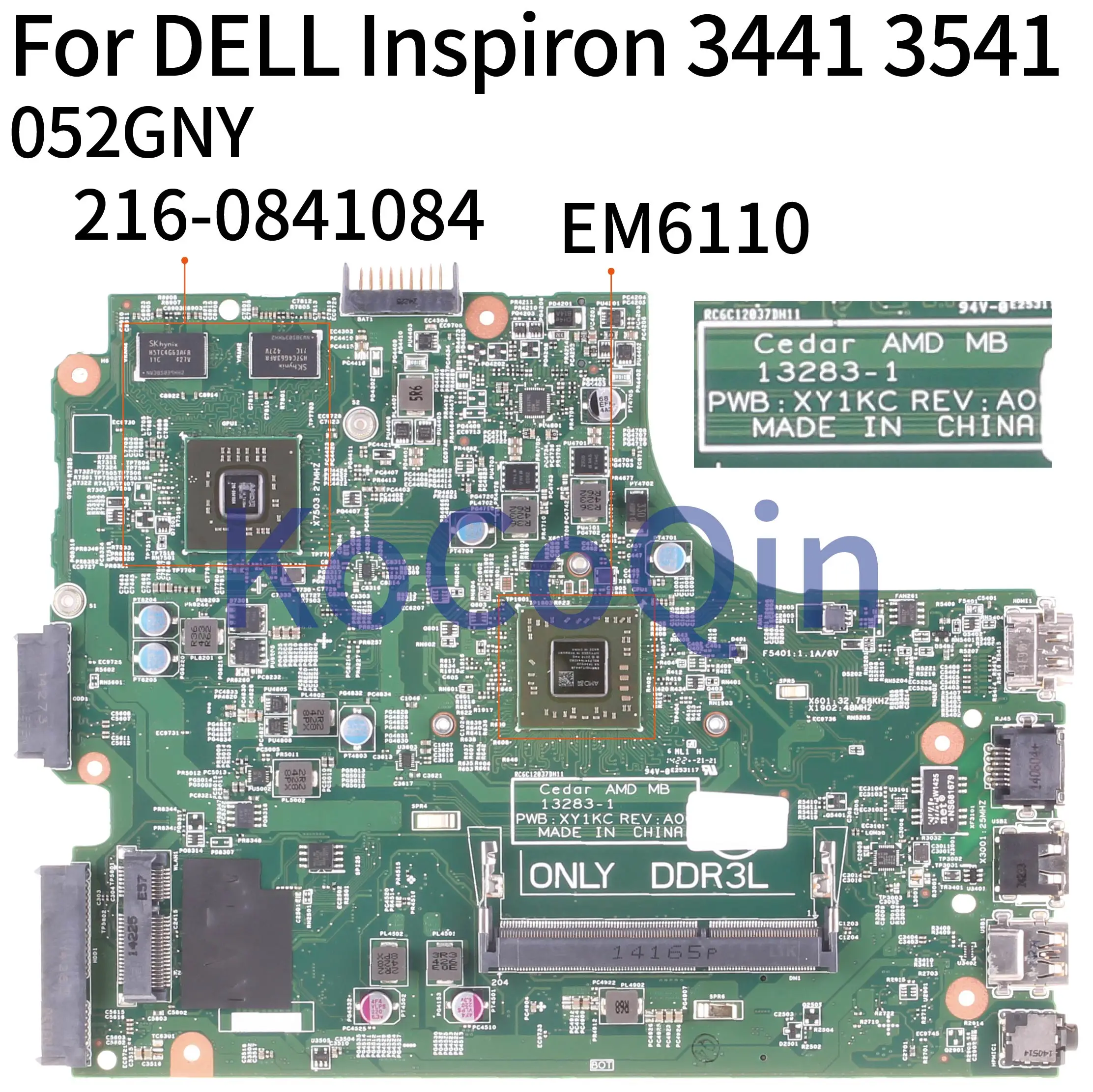 Promotion  KoCoQin Laptop motherboard For DELL Inspiron 3441 3541 3442 3542 AMD Mainboard CN-052GNY 052GNY 132