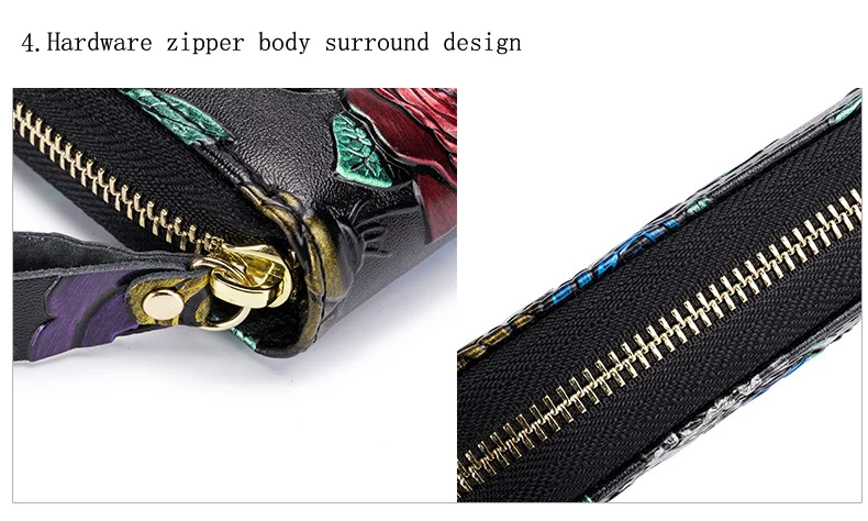Western Rfid Large Capacity Double Row Organ Print Design Leather Women Wallet Passport Driver License Women Coin Purse