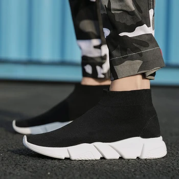 

2019 Brand High Top Socks Men Sock Shoes Slip On Casual Shoes Men Fashion Stretch Unisex Footwear Mans Non-Slip Dad Sneakers