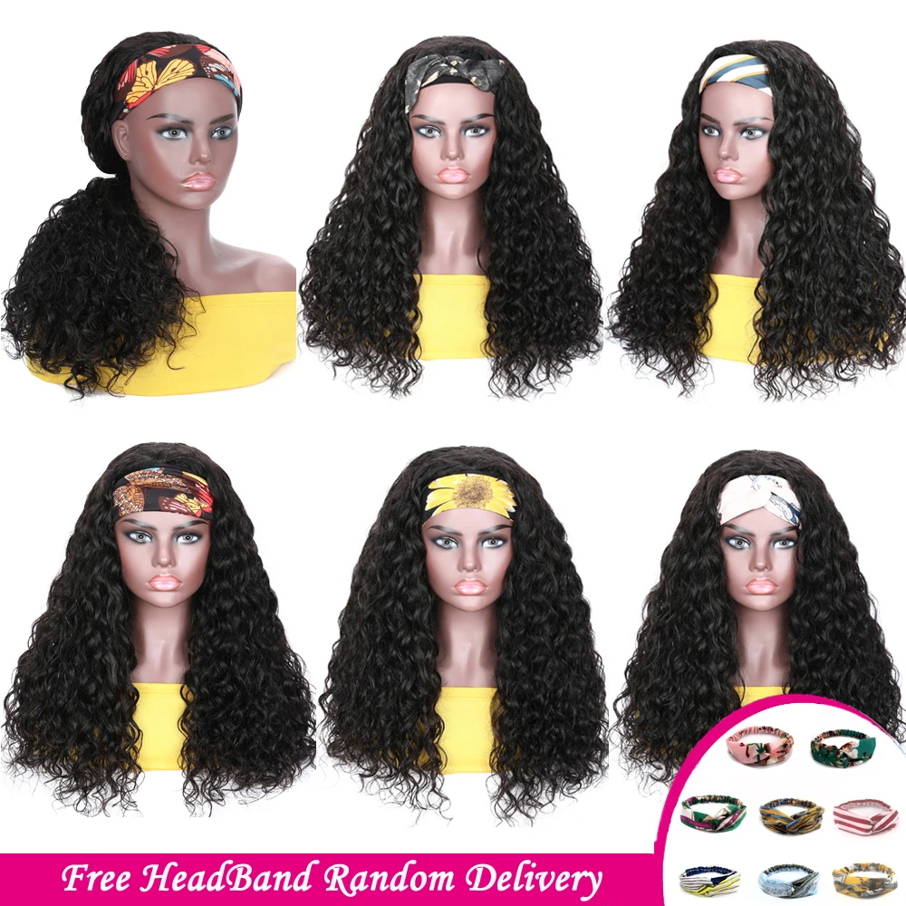 Brazilian Water Wave Headband Wig 14-26 Easy to Install Glueless Human Hair Wigs 150% Density Ali Julia Virgin Hair Scarf Wig