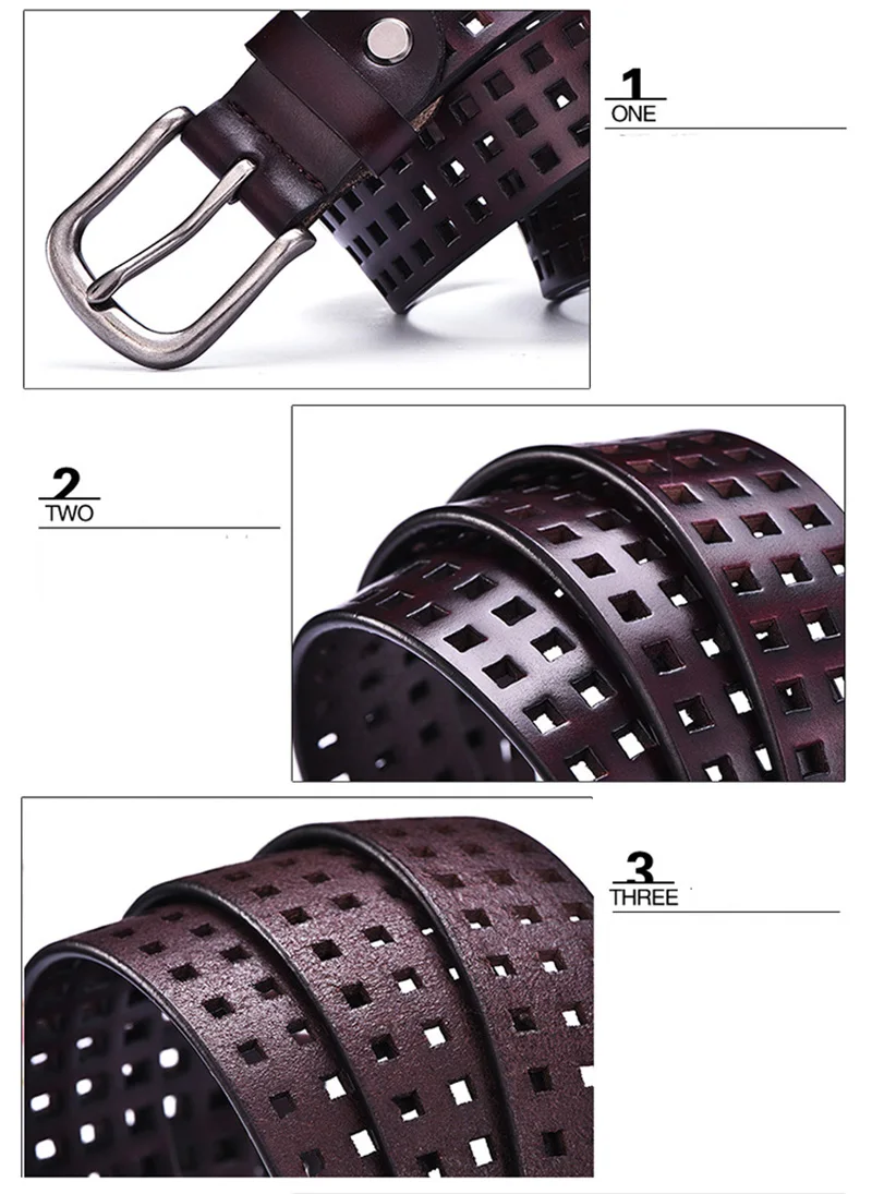 Deepeel 1pc 105/110/115cm Fashion Designer Geometric Hollow Belts for Women Wild Second Layer Cowhide Pin Buckles Leather Belt
