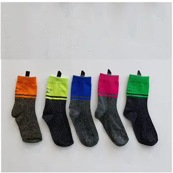 

Women Solid Metallic Lurex Neon Top Ankle Socks Girls Glitter Bright Neon Yellow Orange Winter Short Socks 5 Pairs/lot AL211SC