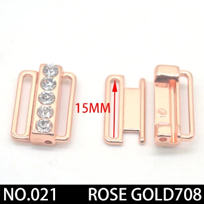 2pcs/lot silver gold Rectangle Tape Closure Hook& Clasp Rhinestone bra buckle Waist Extenders Sewing On Clothes Bra Clip Hook - Цвет: 021 15mmrosegold2pcs