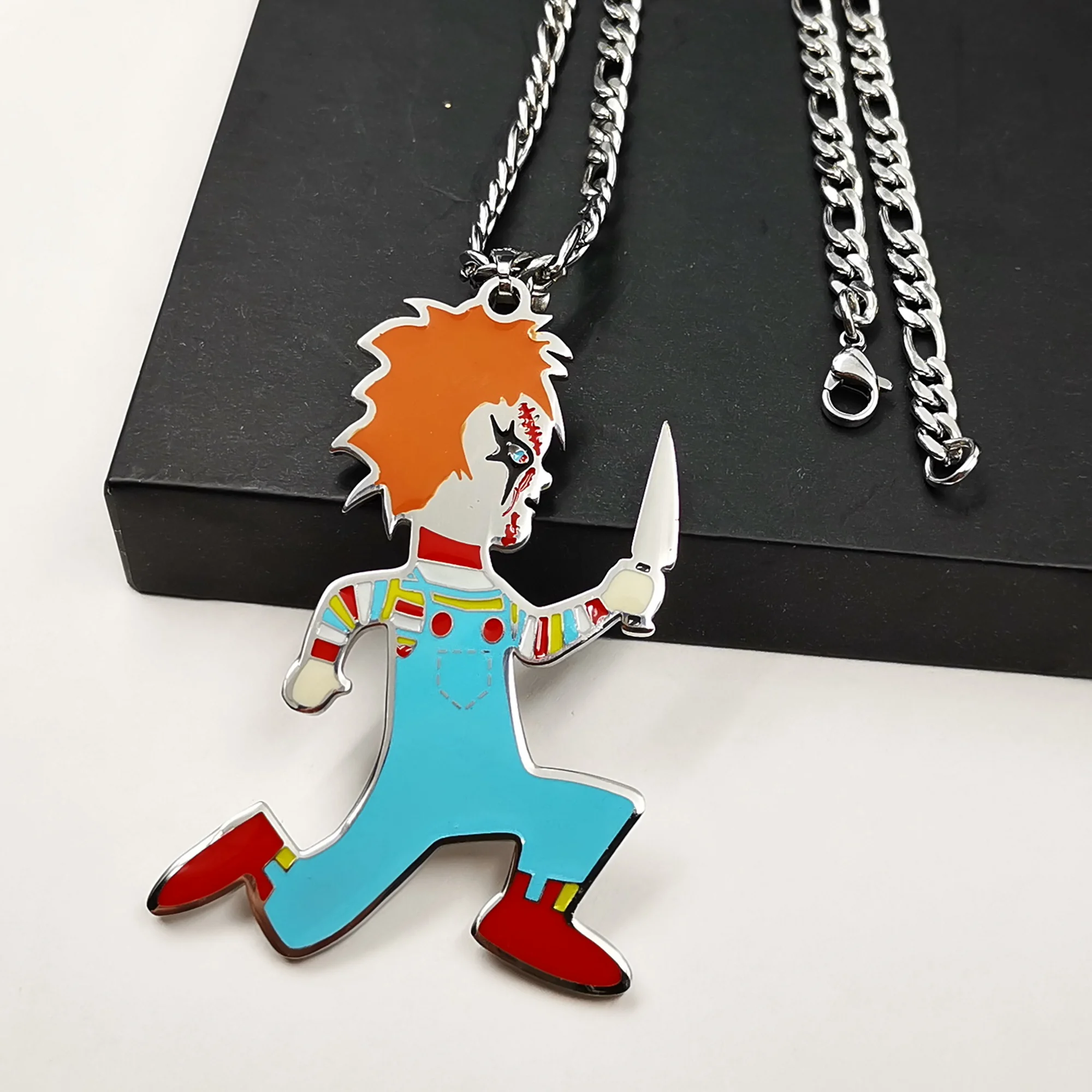 Mens Large ICP Juggalo Chucky Charm Hatchetman Necklace Juggalo Pendant Stainless steel Link Chain 4MM 24 INCH 5