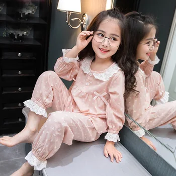 

2pcs Cute Girls Pajamas Baby Sets Long Sleeve Top Pants Outfits Floral Printed Girl Clothes Sets Fashiion Lace Collar Nightwear