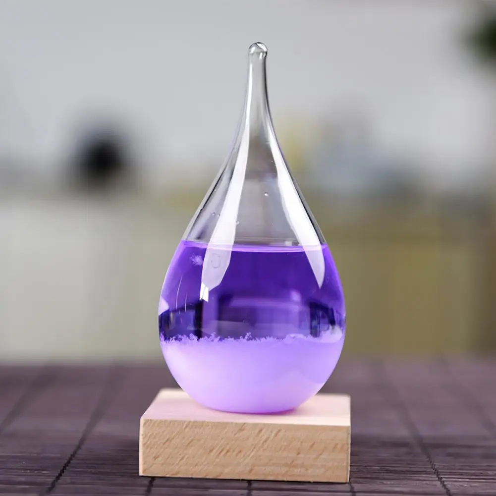 Transparent Droplet Storm Glass with Wooden Bass Home Barometer Bottle Office Decor