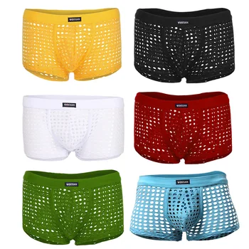 

6Pcs Men's Sexy Underwear Breathable Mesh Hollow Out Boxer Shorts U Convex Transparent Underpants Cueca Lingerie Trunks