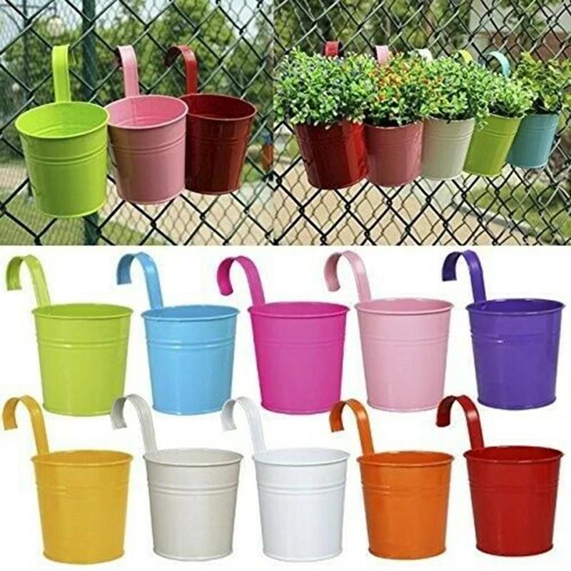 

10pcs/Set Flower Pots Balcony Window Garden Iron Decoration Colorful Flower Pots Hanging New Arrivals Kits