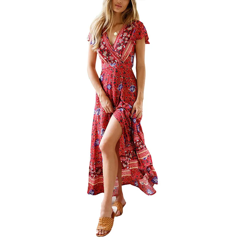 

iClosam Viscose Sexy Spaghetti Strap Boho Maxi Dresses 2019 Summer Women Sleeveless V-Neck Bohemia Long Dress