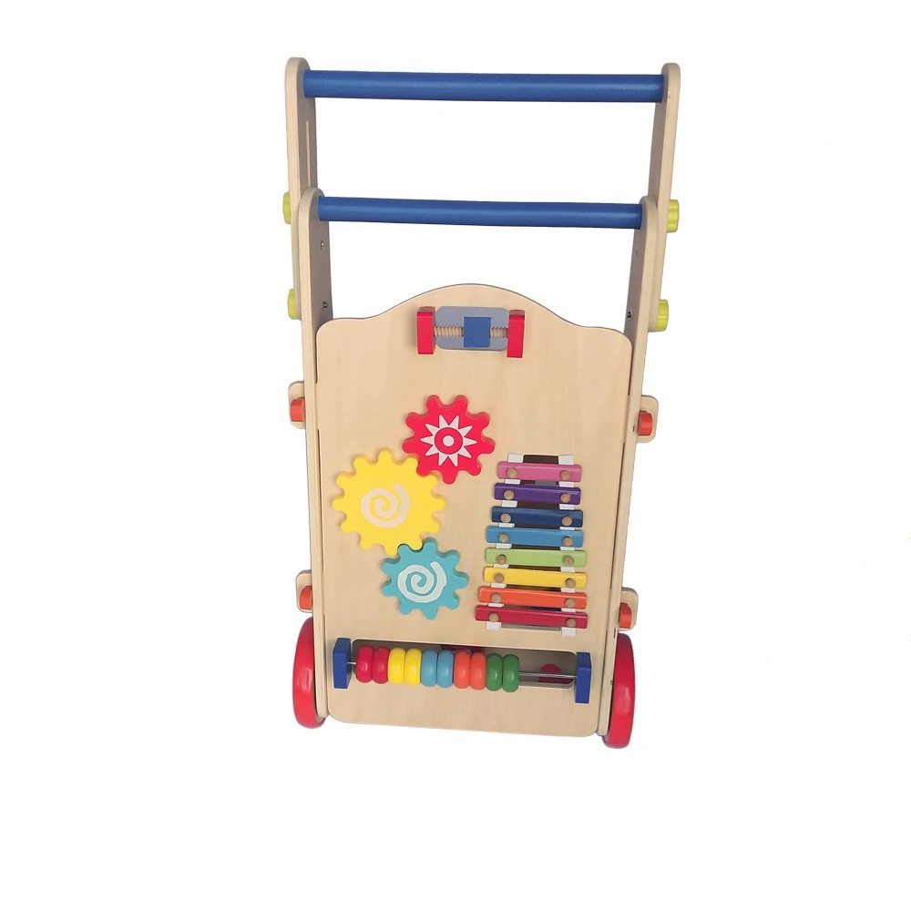  Adjustable Wooden Baby Walker Toddler Toys with Multiple Activity Toys Center