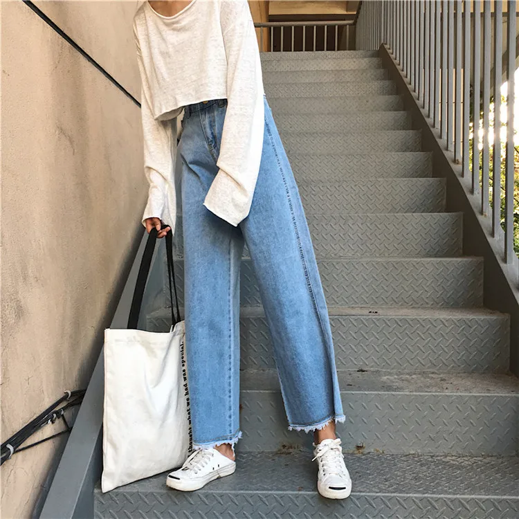 Женские джинсы, большие размеры, простые, одноцветные, джинсовые, высокое качество, корейский стиль, широкие брюки, на молнии, подходят ко