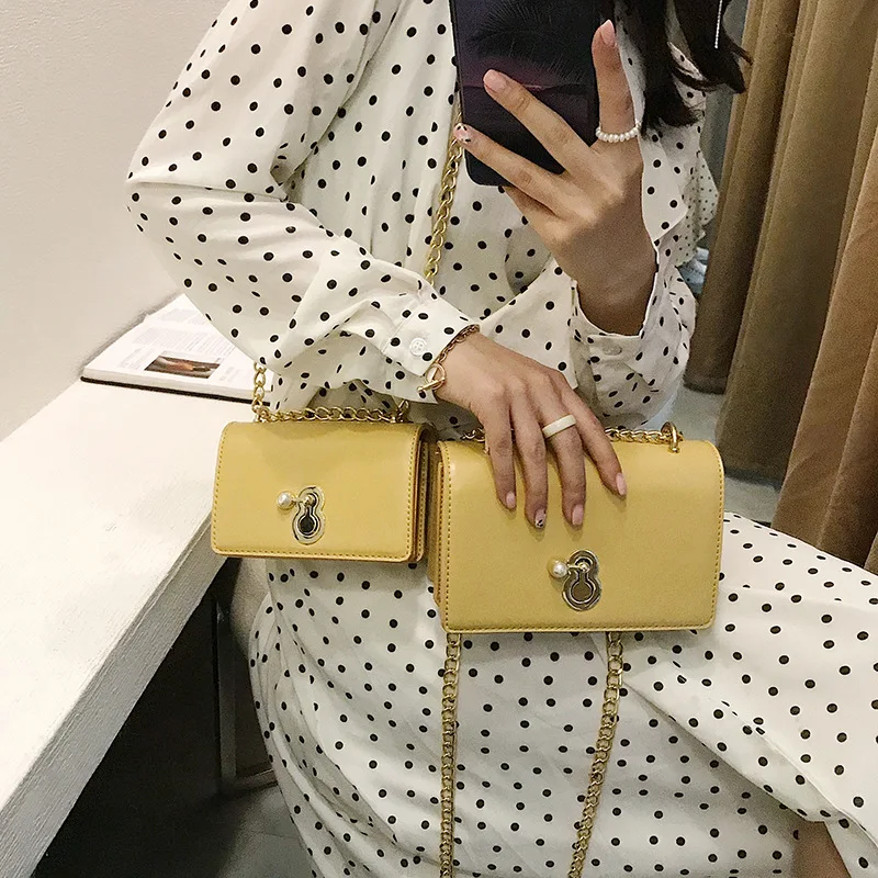 

New Arrival Bag Women's 2019 New Style Large Small Chain Lock Square Sling Bag Summer Shoulder Bag Versatile Shoulder Bag