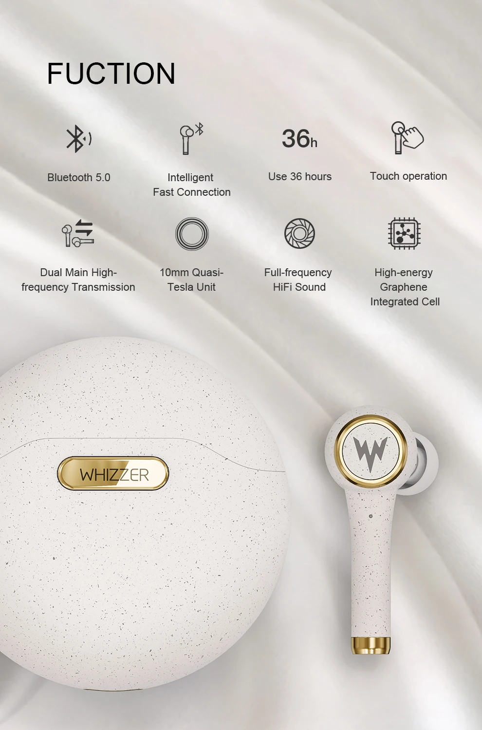 WHIZZER TP1S обновленные головные телефоны Bluetooth 5,0 наушники 3D стерео беспроводные наушники портативные IPX5 сенсорное управление