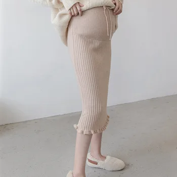 

Autumn and winter fashion pregnant knitted skirt split bag hip skirt step skirt stomach lift wool bottoming long pregnant skirt