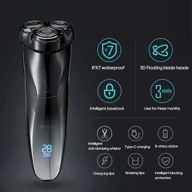 ENCHEN Blackstone 3D Electric Shaver Razor For Men IPX7 Waterproof Wet ...