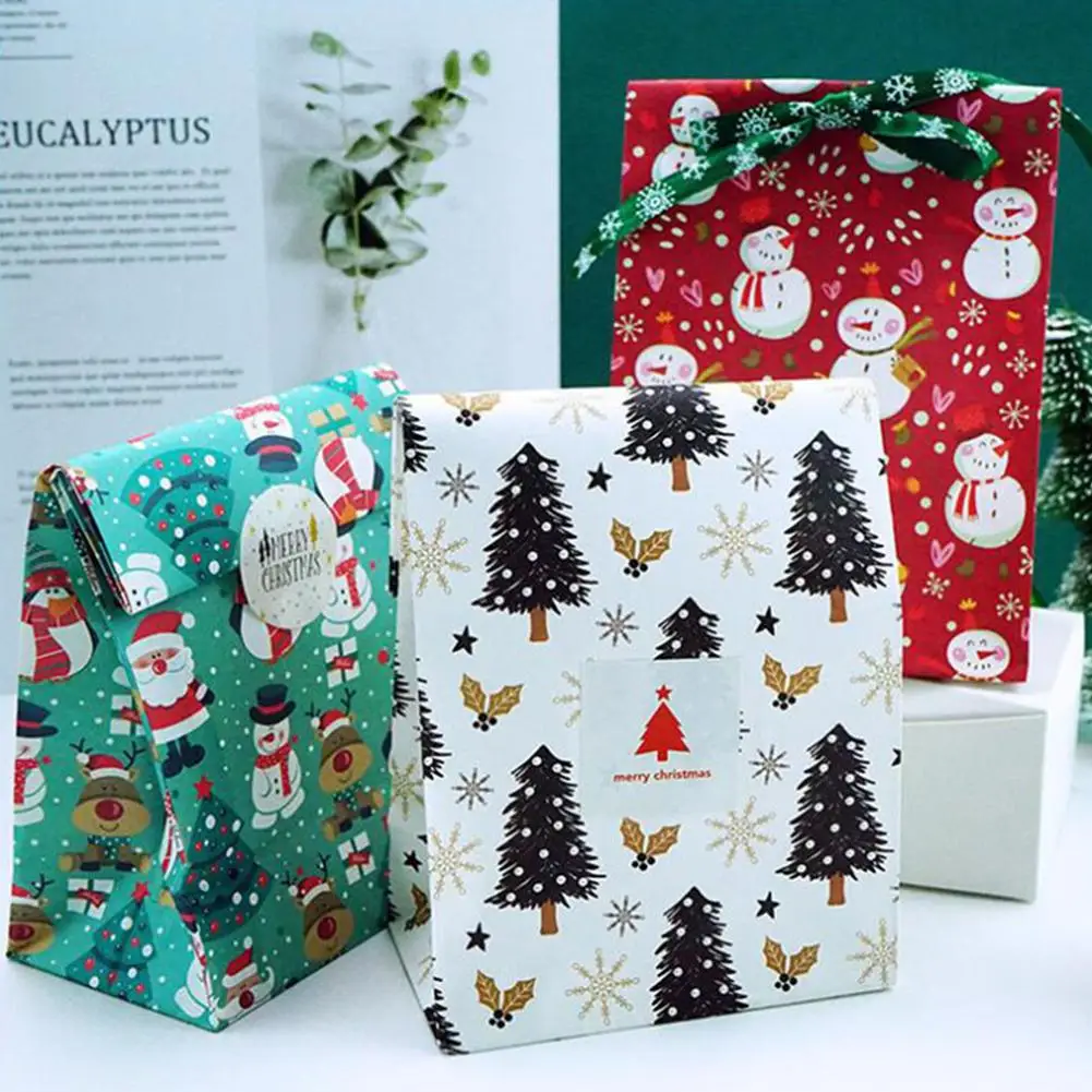 

Santa Snowman Christmas Tree Gift Bags Xmas Paper Bag Christmas Decorations For Candy Cookie Holder Storage Christmas Gift Bags