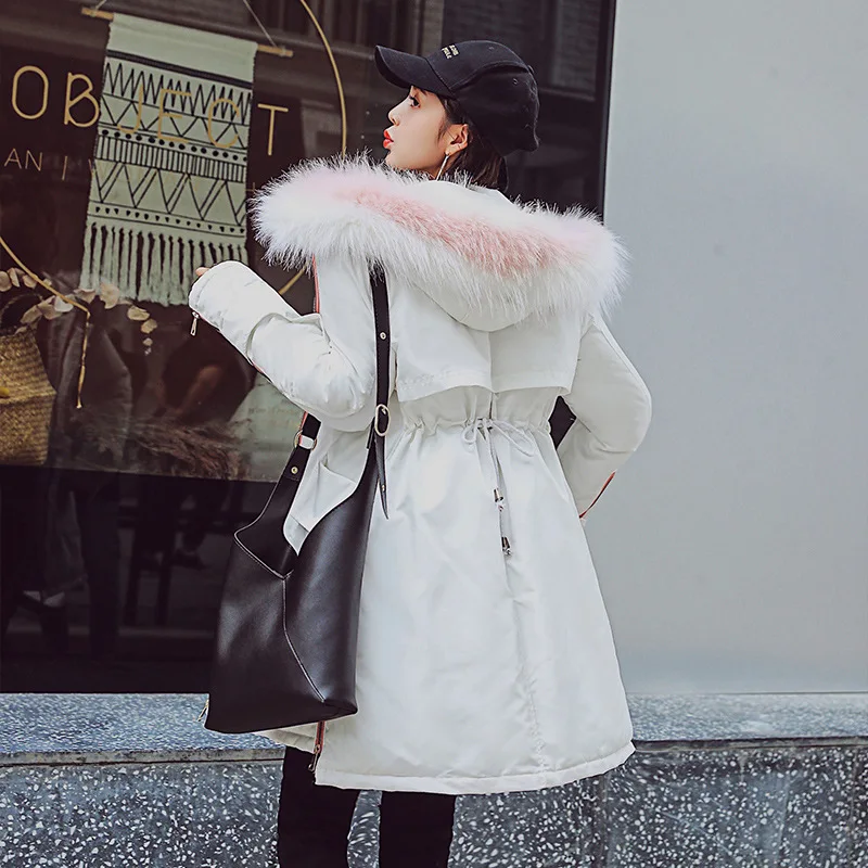 Down parka Winter Warm Solid Woman Big-collar down parka large-size jacket medium-length new style of winter Parker jacket 812 - Цвет: Белый