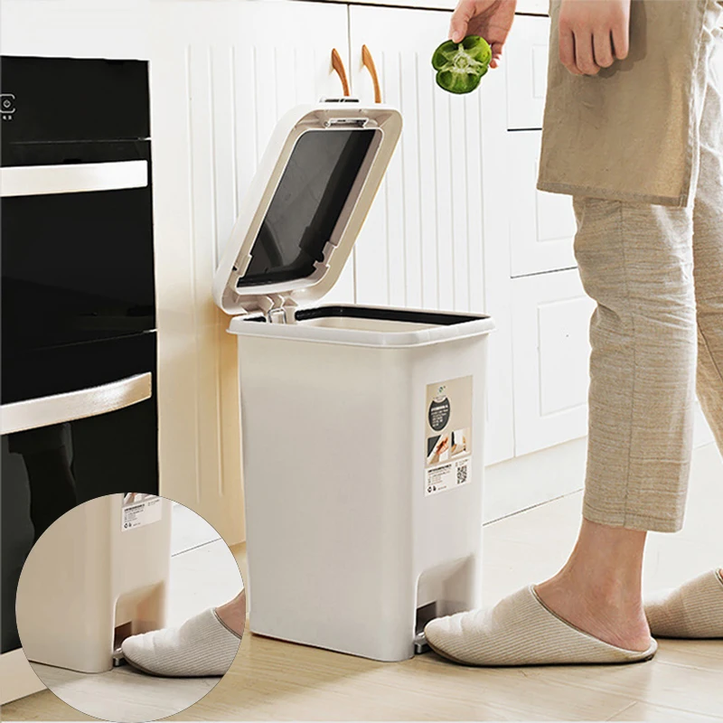 

20L Pedal Trash Can Plastic Pressing Type Trash Can Bucket Large Size Square Waste Bin Kitchen Bathroom Garbage Bin Home Dustbin