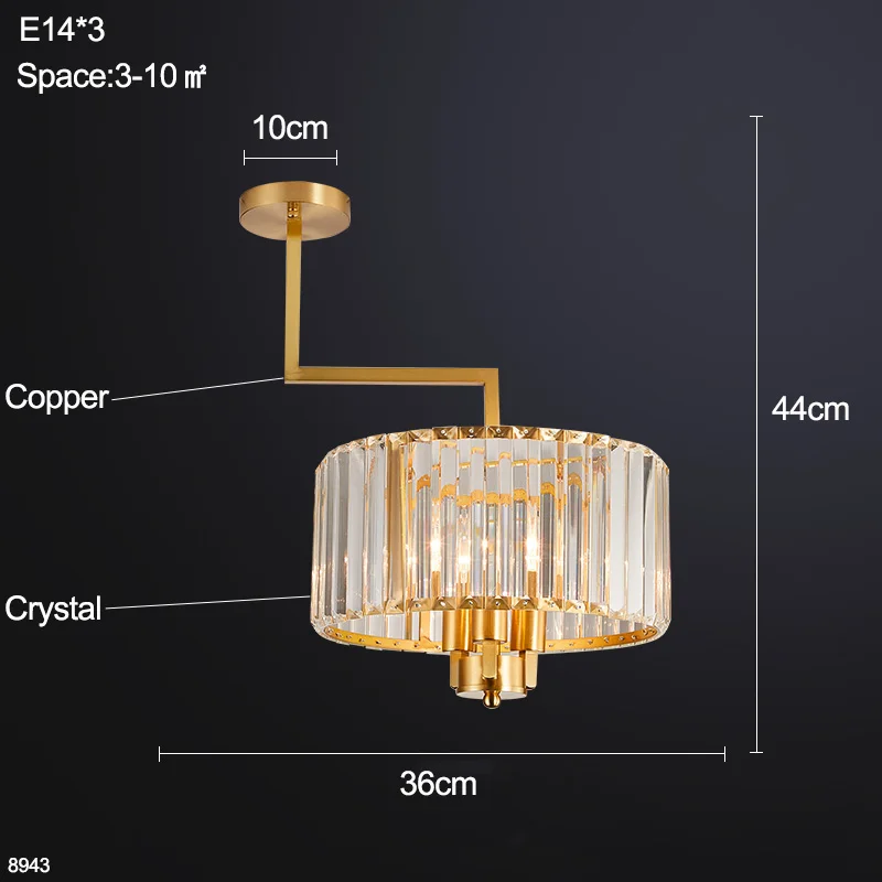 Роскошные люстры для гостиной хрустальные люстры потолочные в гостиную модная люстра потолочная латунные люстры в спальню освещение для интерьера медь люстра на кухню подвесные светильники в стиле америки - Цвет абажура: E14x3 36x44cm