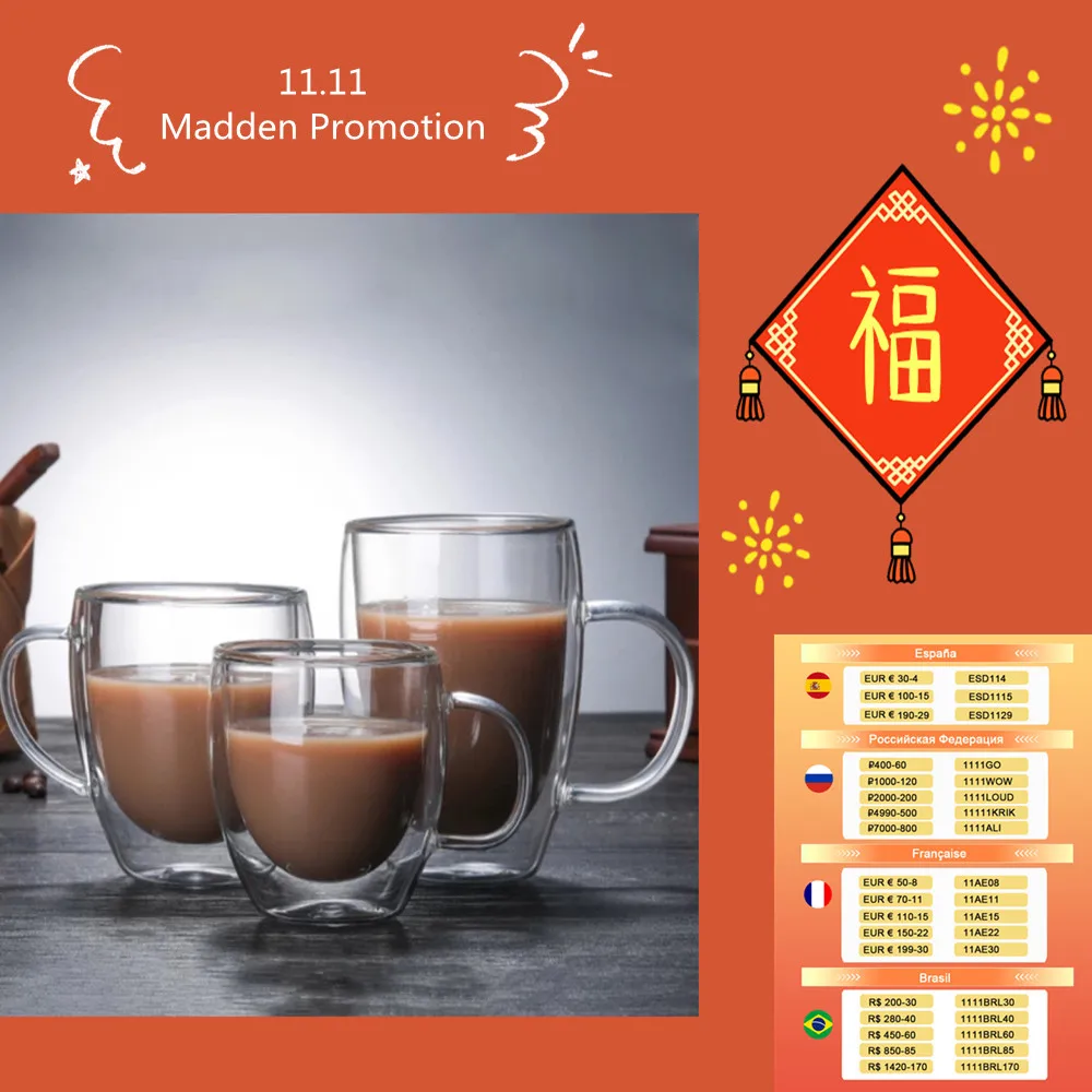 Water Glass Transparent Coffee Milk Whiskey Double Creative Heat-resistant Cocktail Home Drinking | Дом и сад