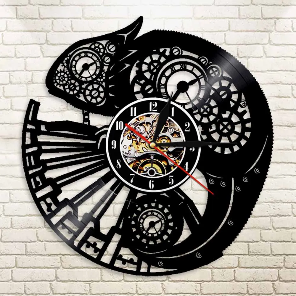Chameleon Nursery Home Decor Wall Clock Reptile Exotic Pet Vinyl Record Wall Clock Chill Tribal Gecko Lizard Serpent Wall Art