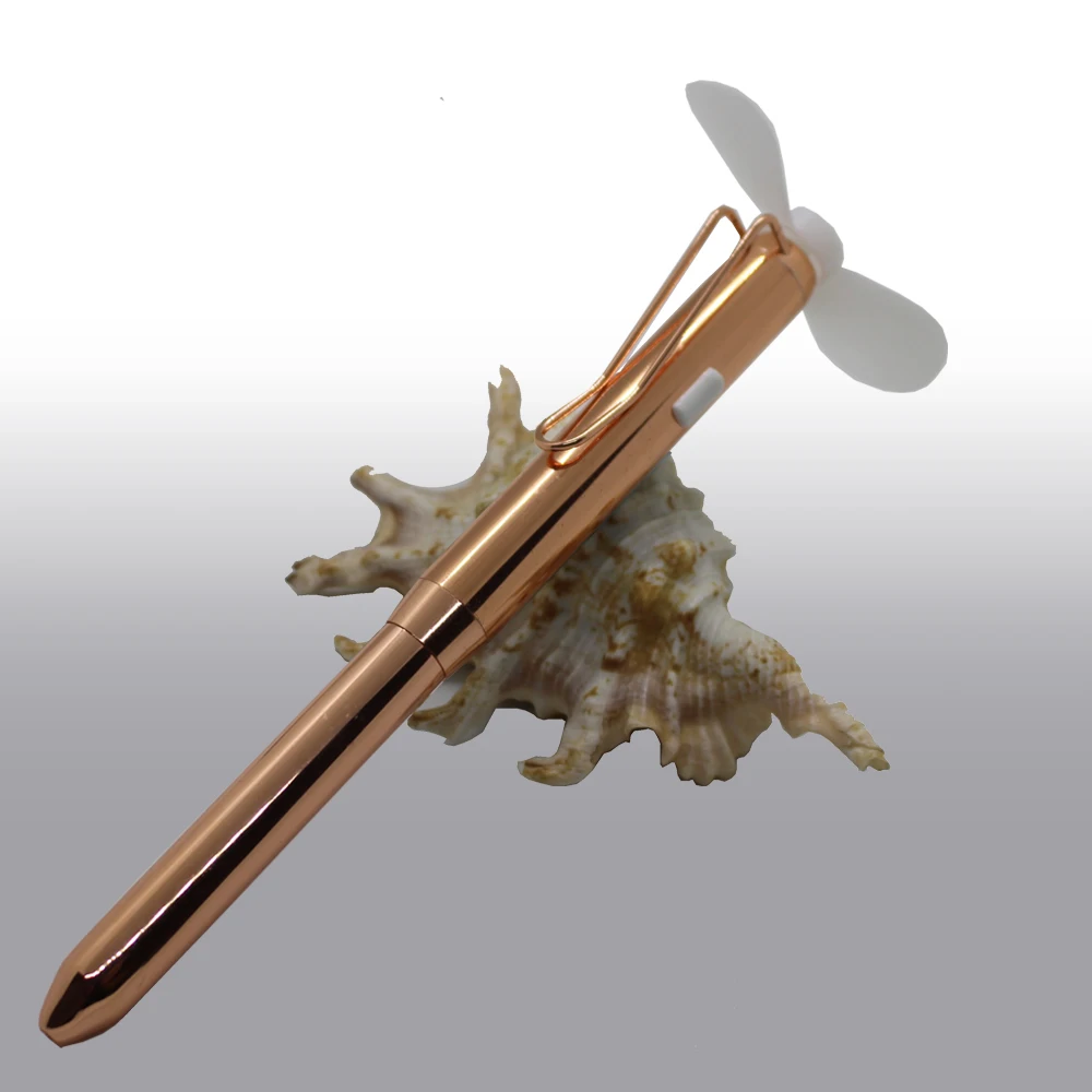 Новейший Вентилятор ручка мини вентилятор с металлическими шариковыми ручками многофункциональные электронные металлические ручки с подарочными коробками для офиса и студентов - Цвет: Rose gold