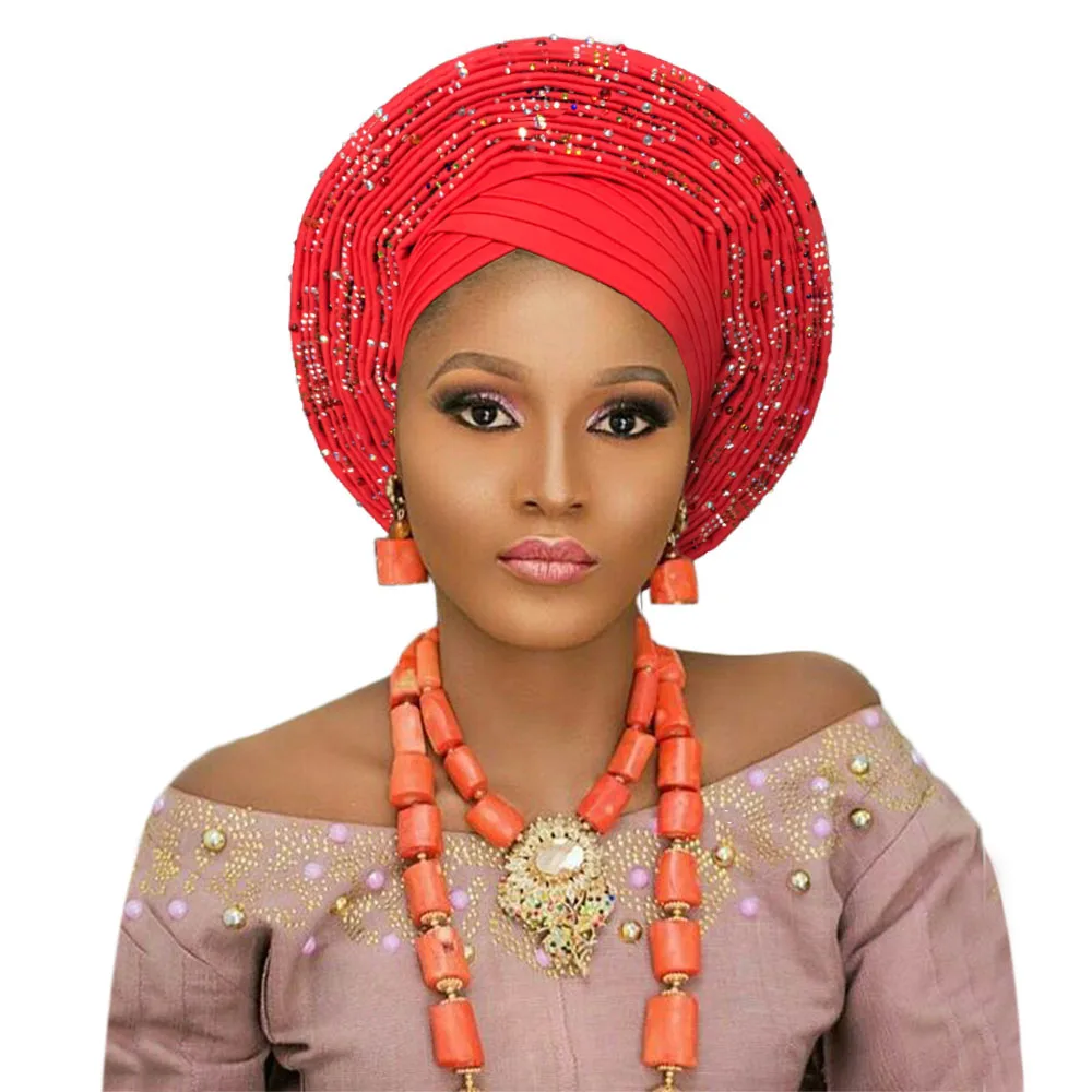 African headwraps for women African traditional headtie wedding auto gele women turban nigerian headwear (6)