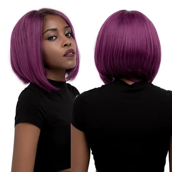 

SOKU Short Bob Lace Wig Ombre Purple Orange Pink 13x4 Lace Front Human Hair Wigs Brazilian Straight Remy Lace Front Hair Wigs