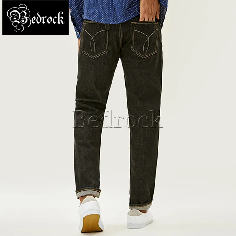 MBBCAR 13.5oz vintage selvedge denim jeans men's heavy washed water black jean pants print pure cotton slim-fit pencil jeans 741