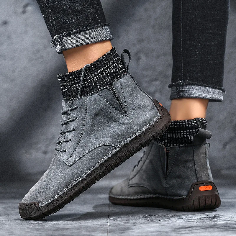 

Autumn And Winter New Style Men's Boot Fashion Martin Boots Liner plus Velvet Warm MEN'S SHOES Mid-top Men's Boot Flat Daily Lif