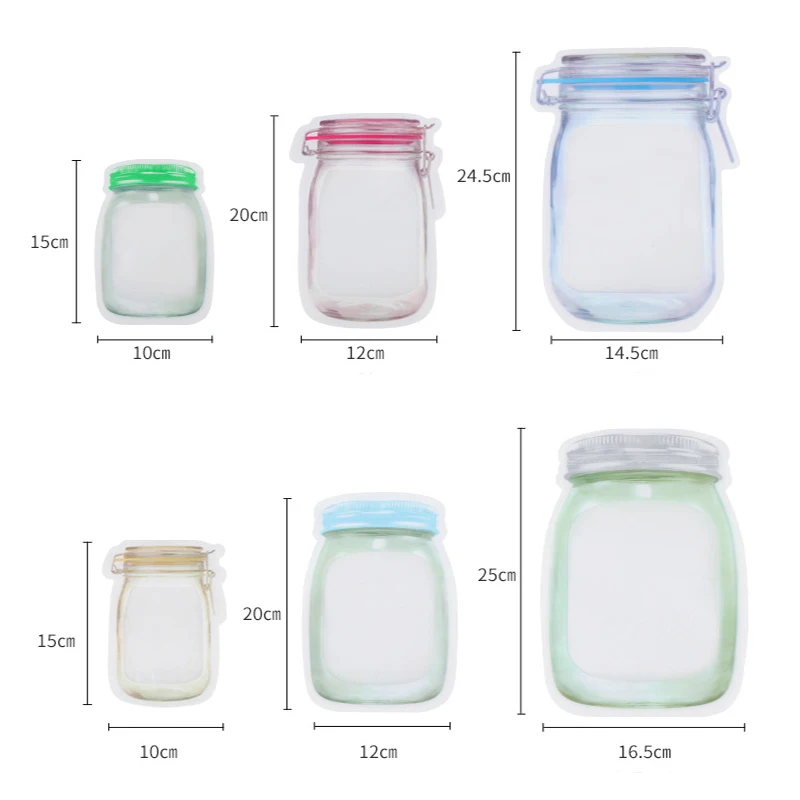 10 шт Mason Jar, сумка для хранения продуктов, сумка для хранения закусок, пищевая посылка, толстые пакеты на молнии с застежкой-молнией, многоразовые герметичные влагостойкие сумки
