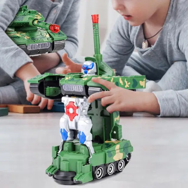 Kids Electric Deformation Robots Combat Tank Toy Flashing Led Light Music Car Boy Gift Toy Electric Universal Wheel Vehicles New 4