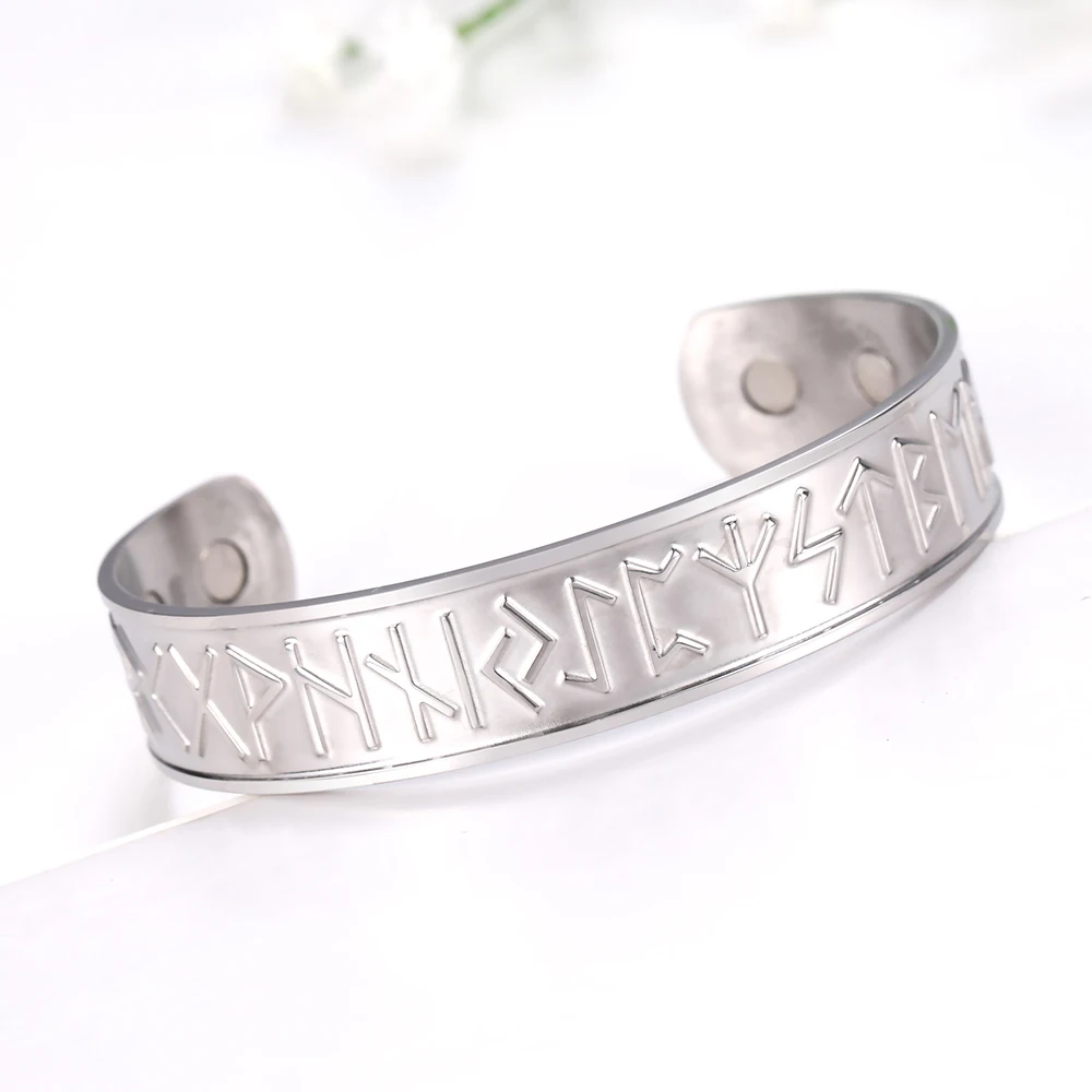 runes bangle 3 Магнитный Браслет-манжета из нержавеющей стали с рунами Викинг ирландские узлы Wiccan амулет винтажные магнитные браслеты из нержавеющей стали - Окраска металла: runes bangle 3