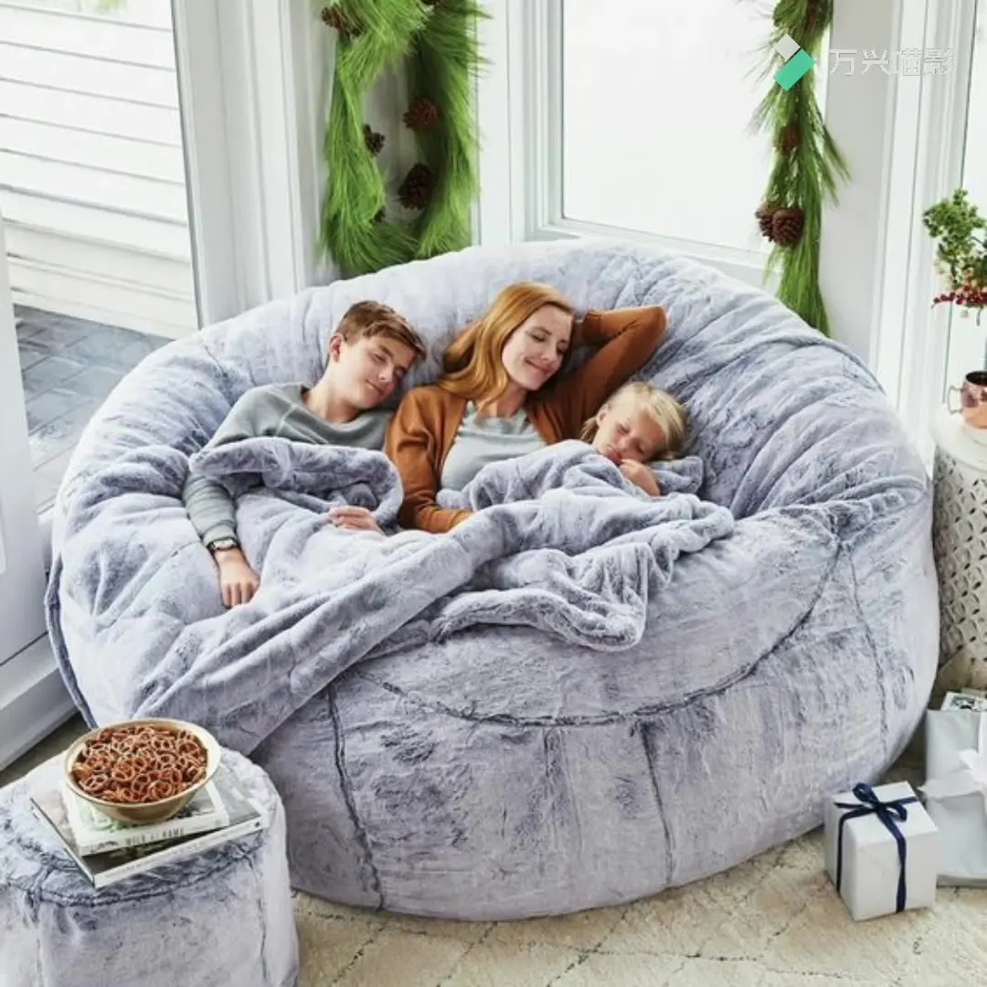 Sofa cover 200cm Giant Fur Bean Bag Cover Big Round Soft Fluffy Faux Fur BeanBag Lazy Sofa Bed Cover Living Room Furniture