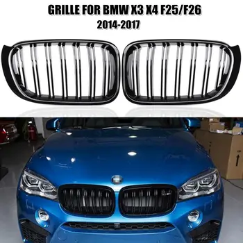 

2pcs M Style Car Front Grille Grill Mesh Net Trim Strip Cover Gloss Black For BMW X3 X4 F25 F26 2014 2015 2016 2017