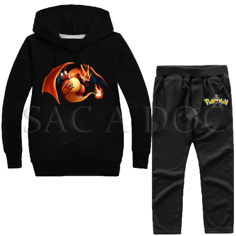 

3 Color New Toddler Girls Clothes Sets Pokemon Baby Boys Casual Sport Tracksuit Kids Sweatshirt+Pans 2pcs Spring Autumn Pullover