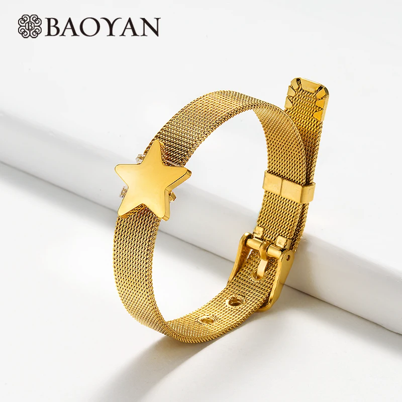 BAOYAN, регулируемый сетчатый Браслет, звезда, Polaris, сердце, бесконечность, очаровательный браслет, золото/серебро, браслеты из нержавеющей стали для женщин